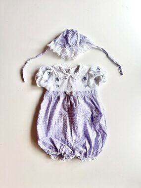 Vintage Girl's JUST CHUCKLES Purple Embroidered Butterfly One Piece, Size 24M